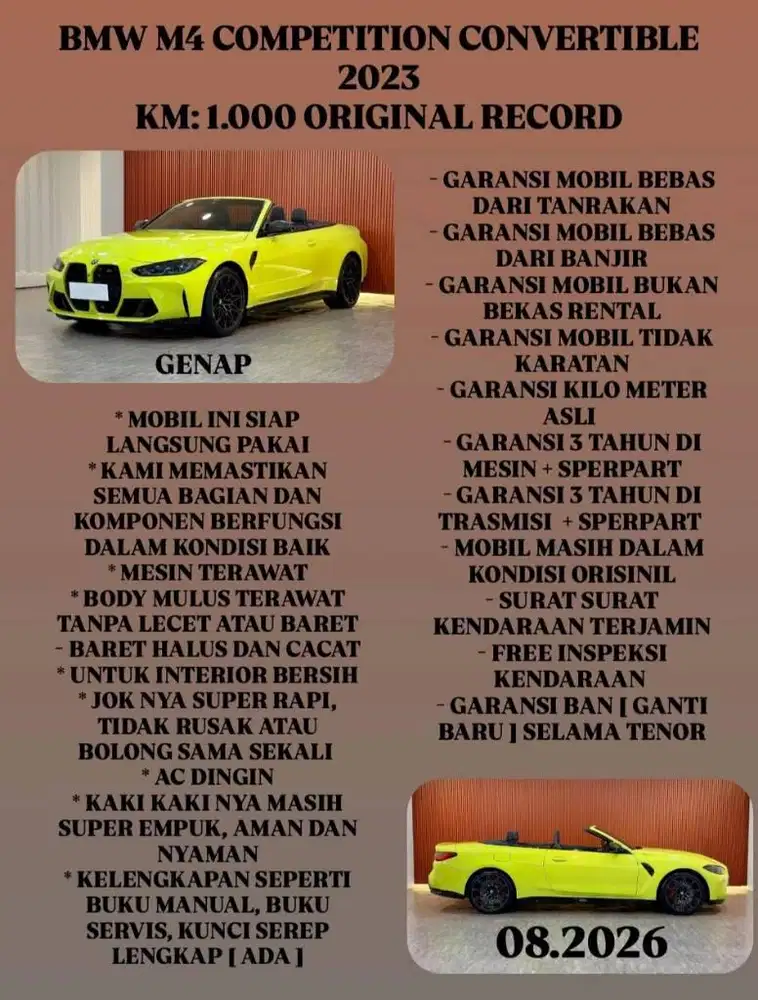 [ KM 1.000 ORIGINAL ] BMW M4 CABRIOLET 3.0 AT 2023 FULL ORI