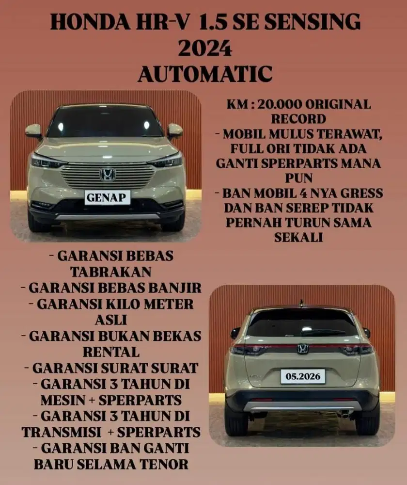 [ KM 20.000 ORIGINAL ] HONDA HRV HR-V 1.5 SE AT 2024 SIAP PAKAI