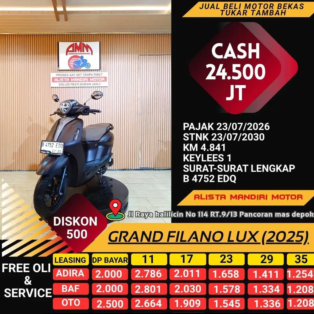 GRAND FILANO LUX 2025 PAJAK HIDUP LIKE NEW KM LOW CC 0% KREDIVO TOKPED