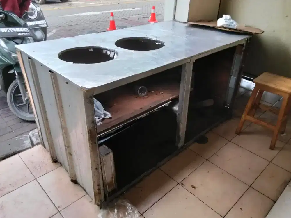 Meja bakmi bubur, soto bahan holo plus meja lipat besi alumunium