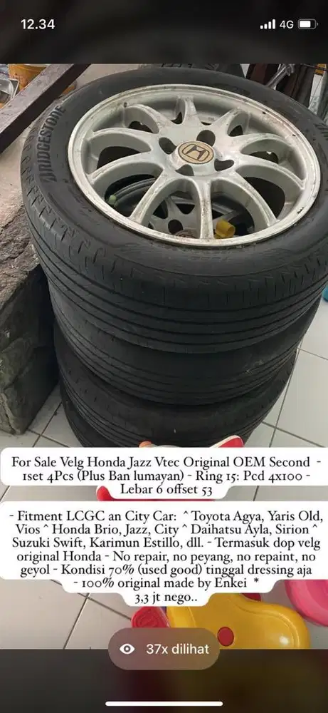 Velg jazz vtech plus ban fullset