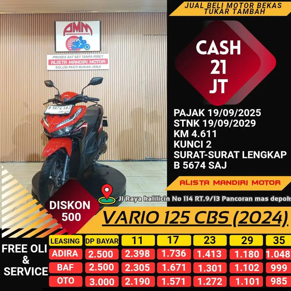 VARIO 125 CBS 2024 KM LOW LIKE NEW CC 0% KREDIVO TOKPED SPAYLETTER