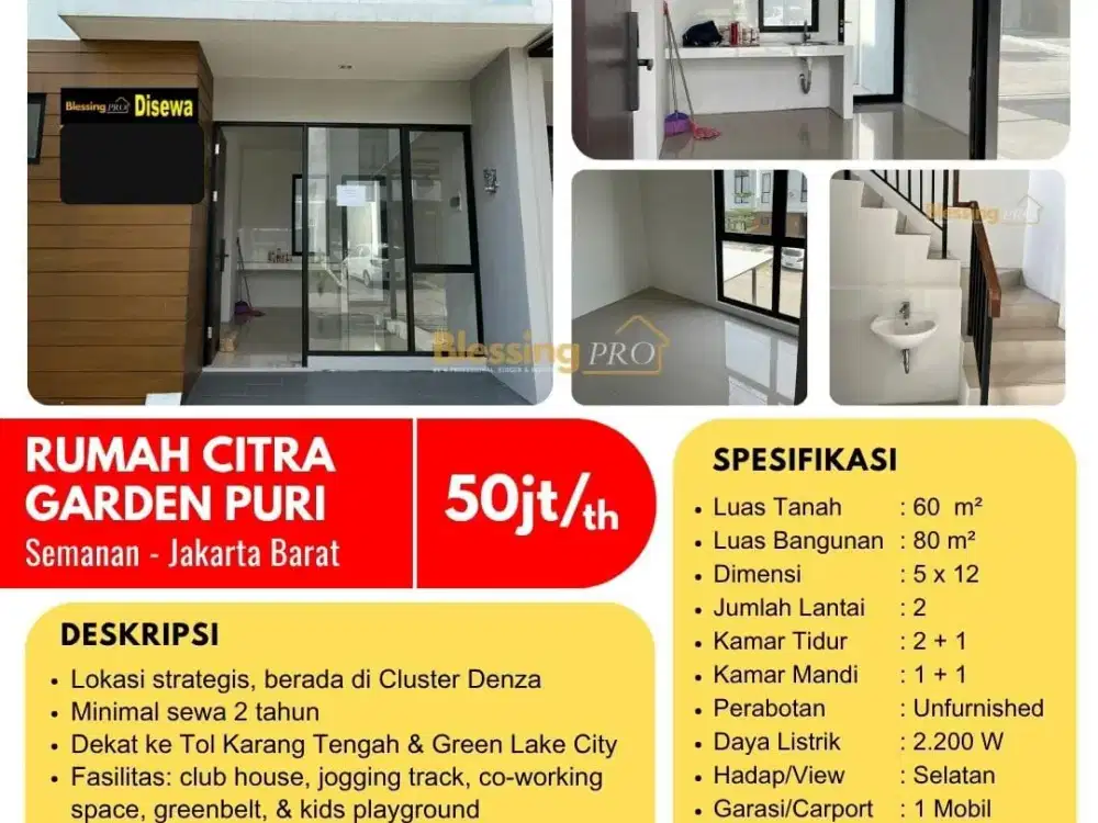 Disewakan Rumah Siap Huni di Citra Garden Puri Semanan