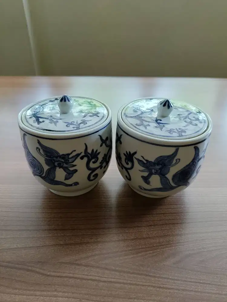 JUAL SEPASANG CANGKIR TEH KERAMIK VINTAGE ASLI TIONGKOK