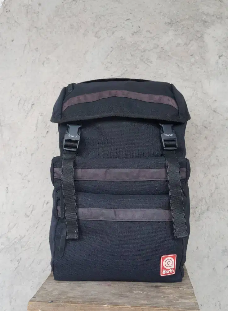 Backpack Tabung The Earth | Ransel The Earth |Tas Cordura Fabric Hitam