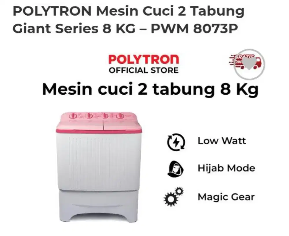 Mesin cuci polytron 8kilo