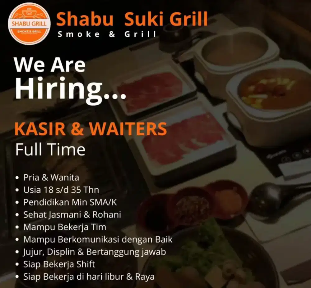 Lowongan kerja kasir dan waiters