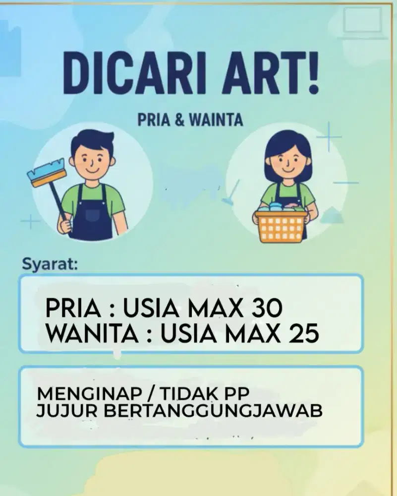 Lowongan kerja ART / Pembantu Rumah