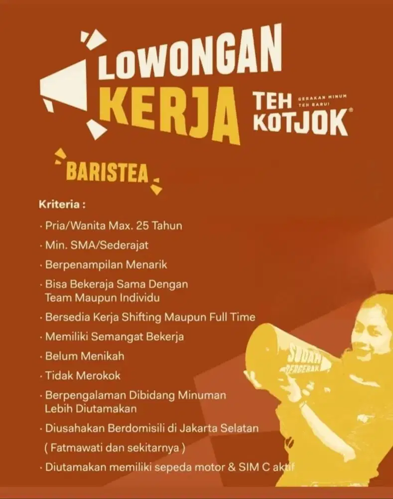 Loker baristea penempatan di Lippo Mall Puri