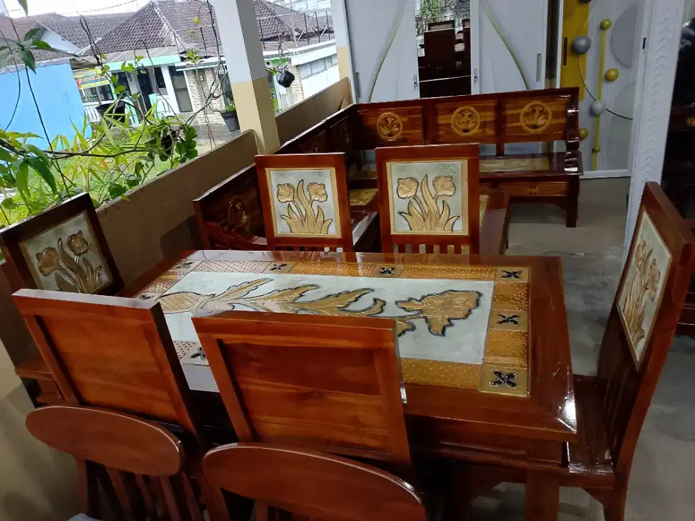 Meja Makan 6kursi Motif Marmer