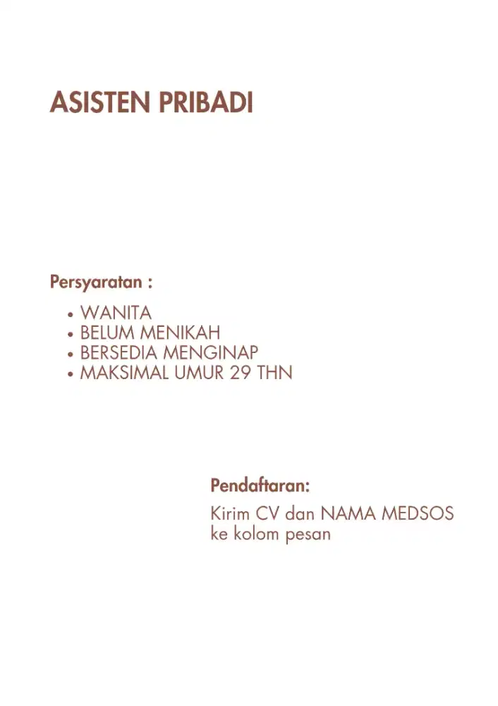 PERSONAL ASSISTANT / ASISTEN PRIBADI