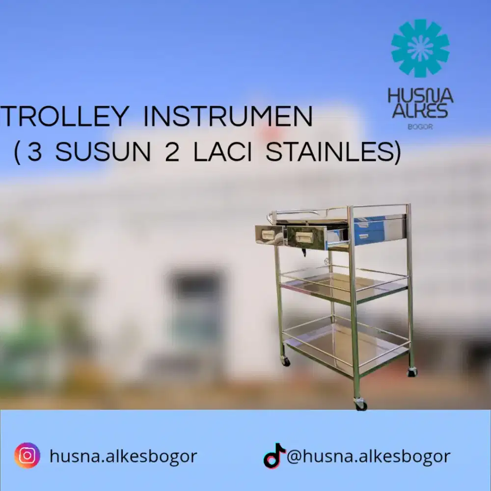 Trolley Instrumen ( 3 Susun Rak 2 Laci ) Stainless Steel