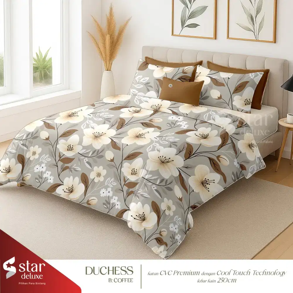 Seprai set katun premium bunga besar coklat