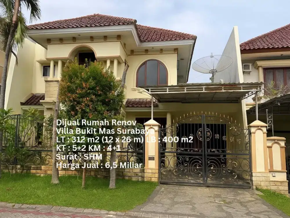 DIJUAL RUMAH VILLA BUKIT MAS SUDAH RENOV 400M2 2 LANTAI DEKAT PAKUWON MALL DAN INTERNATIONAL SCHOOL SURABAYA BARAT