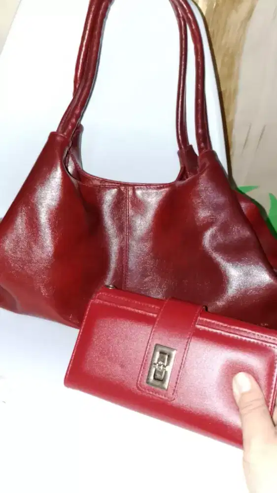 Tas kuLas merah merona , no jiper , bonus dompet, Sleman jogya
