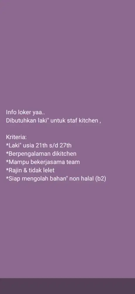 Info loker Cook helper