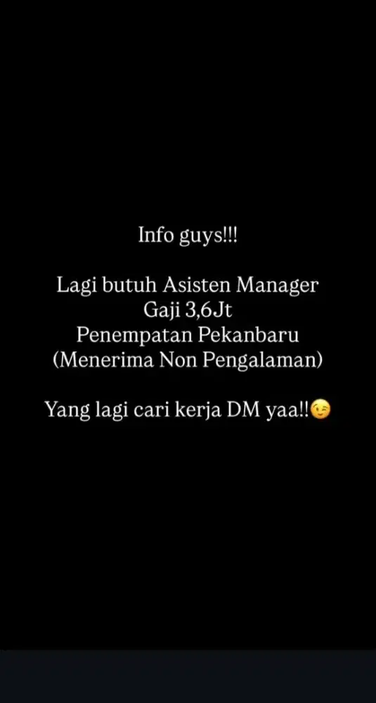 Dicari Asisten Manager
