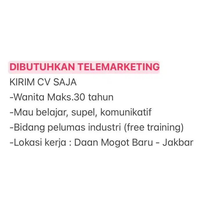 DICARI ADMIN KANTOR & TELEMARKETING