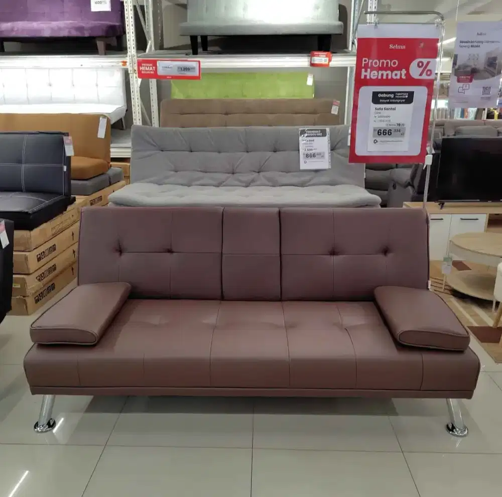 Sofa bed premium dari Selma bahan Artificial Leather + cup holder