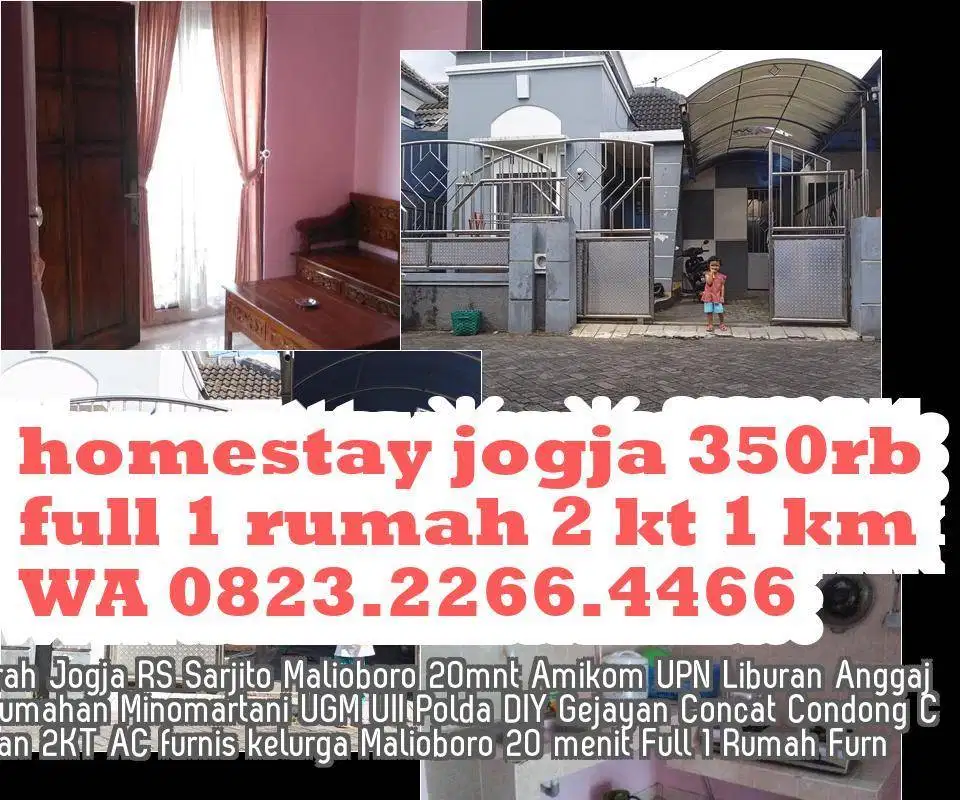 Homestay Maliboro 8km Yogya Kelarga AC 2KT Mingguan Bulanan Harian UII