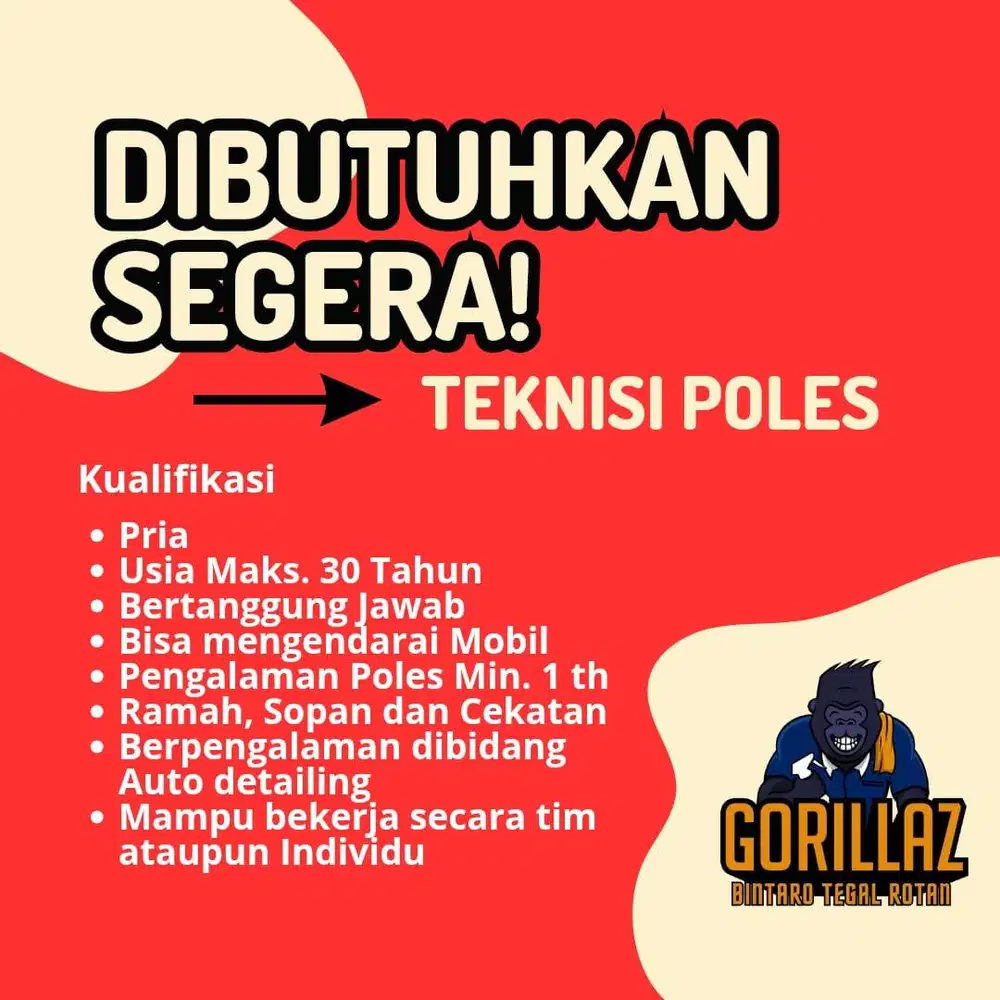 Dibuka Lowongan Kerja Teknisi Poles