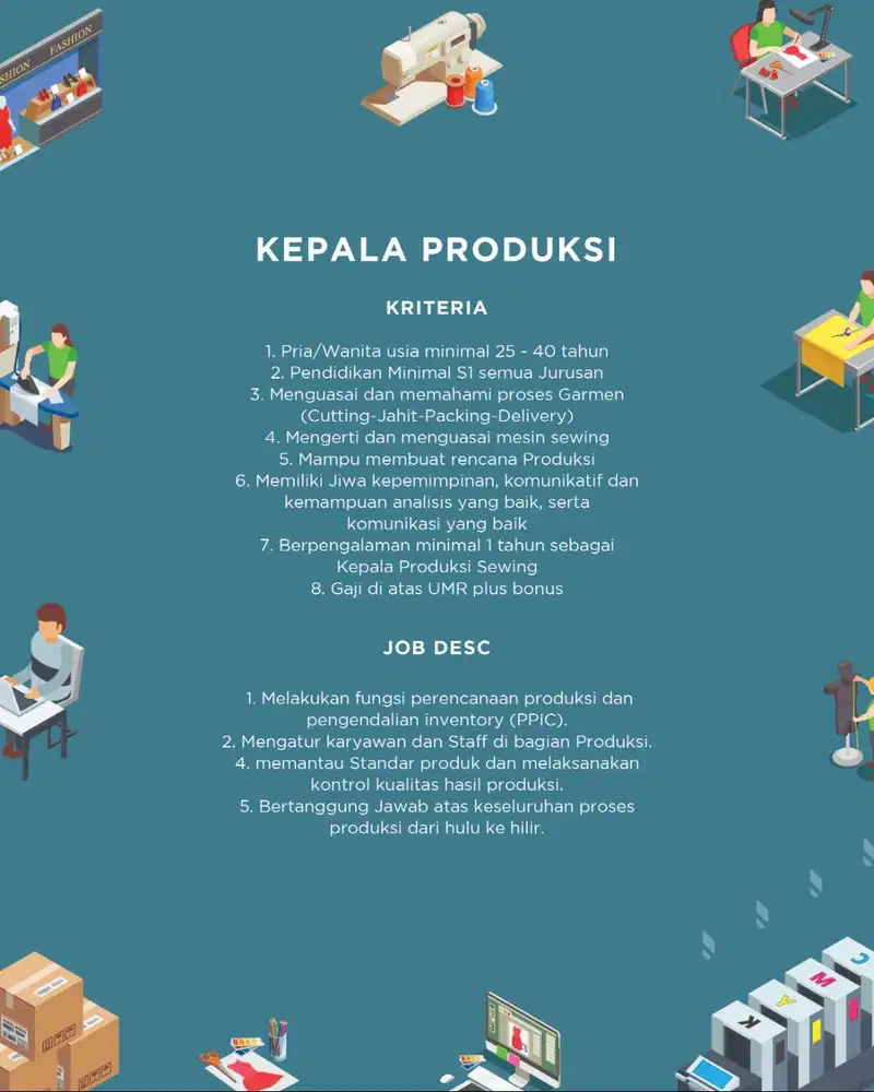 Dibutuhkan Lowongan untuk Kepala Produksi & Desainer Grafis