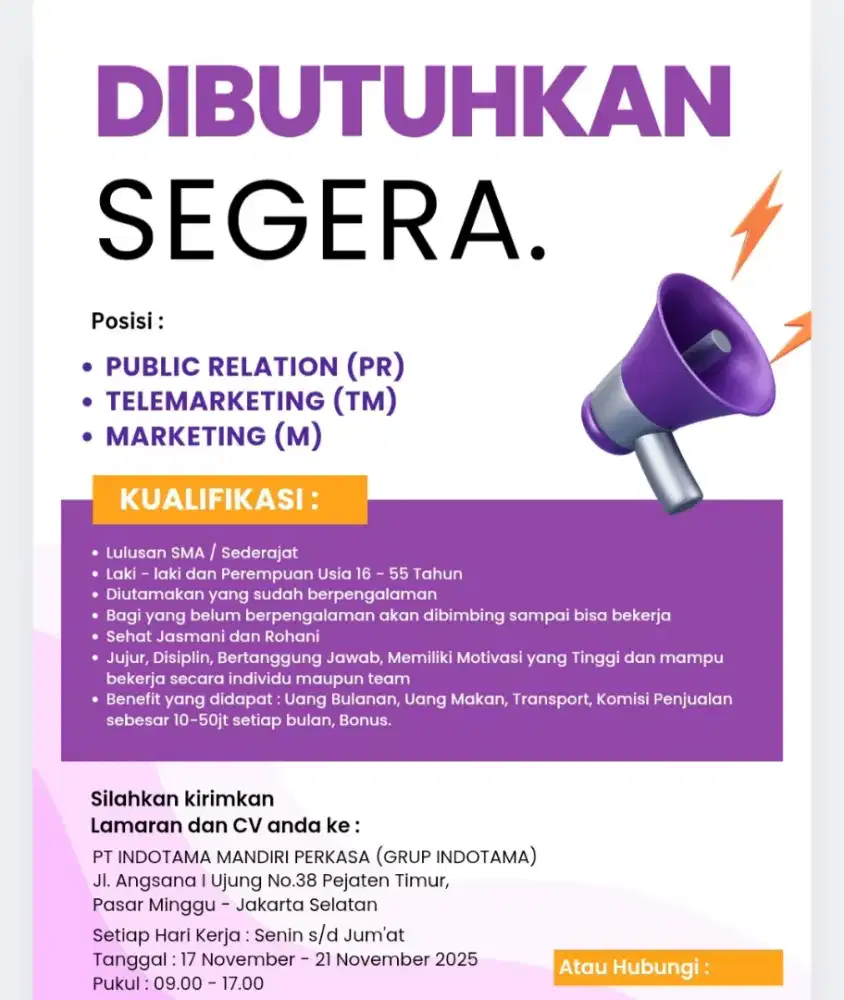 DIBUTUHKAN SEGERA !!!