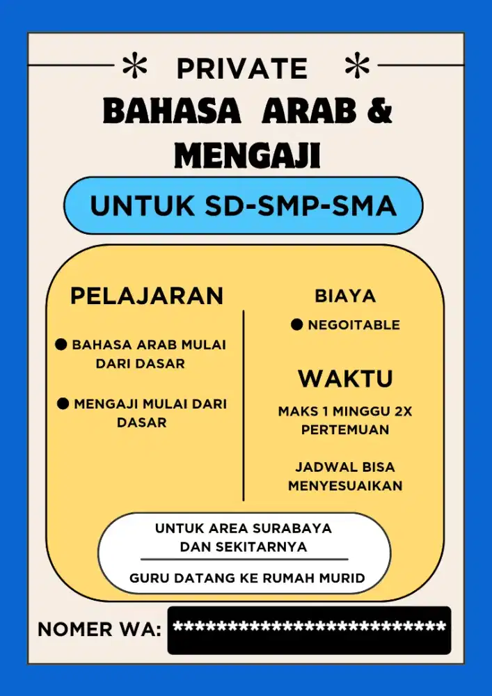 Les Private mengaji atau belajar bahasa arab