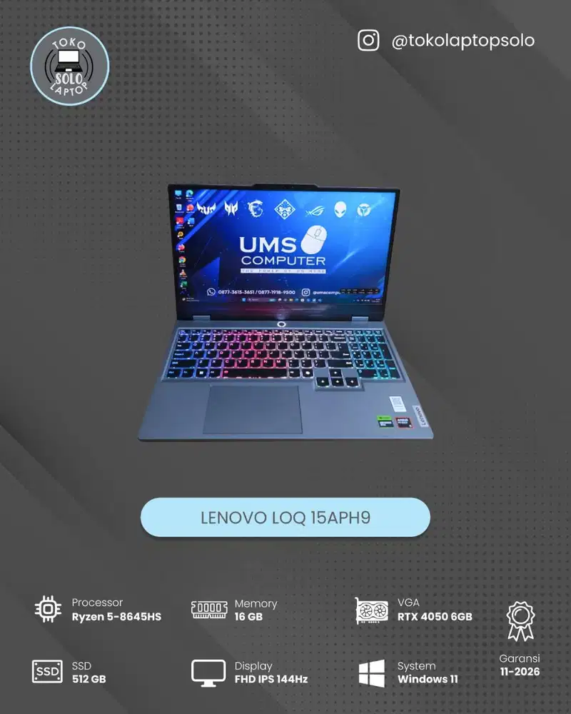 LENOVO LOQ 15APH9 RYZEN 5-8645HS RAM 16GB SSD 512GB RTX 4050 6GB