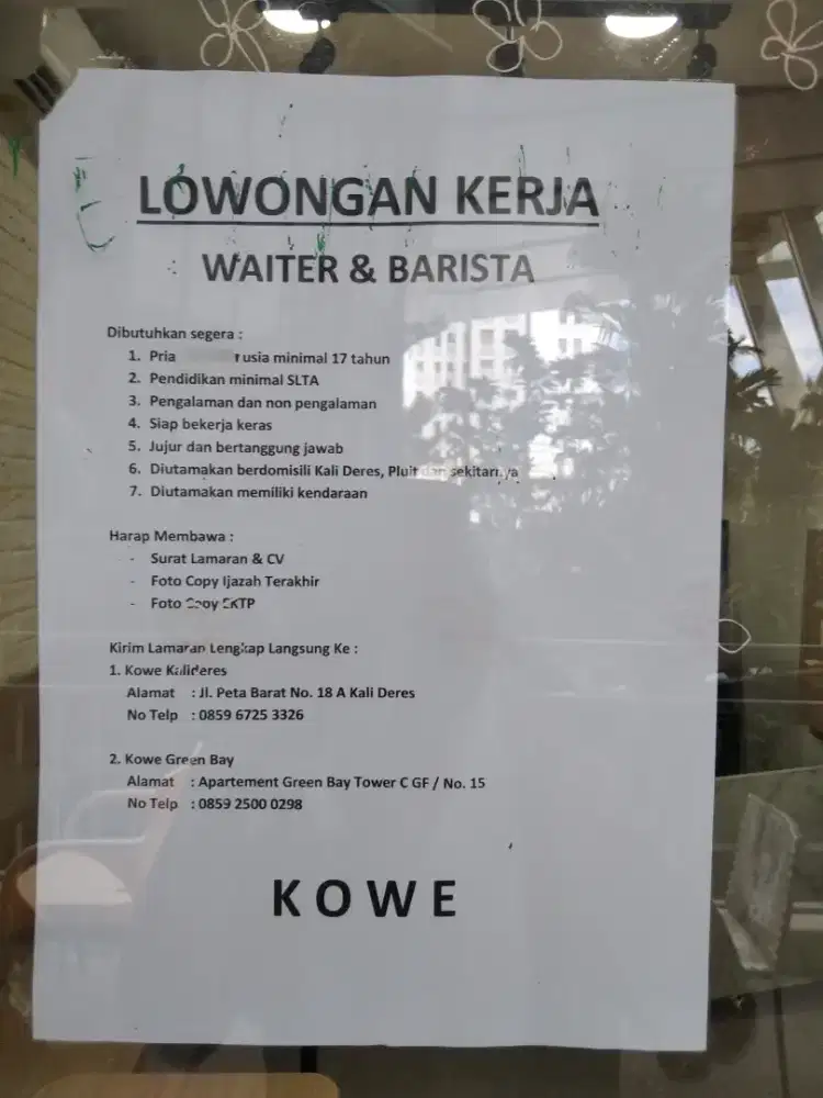 Di butuhkan karyawan laki laki