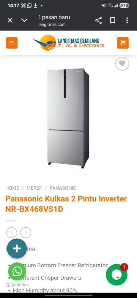 new kulkas refrigerator panasonic 2 pintu side by side NR-BX468VS1D