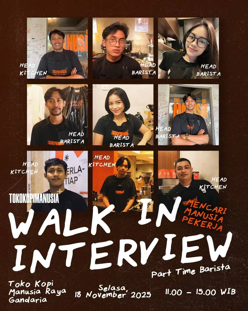 HIRING! Walk In Interview Part Time Barista Perempuan - Raya Gandaria