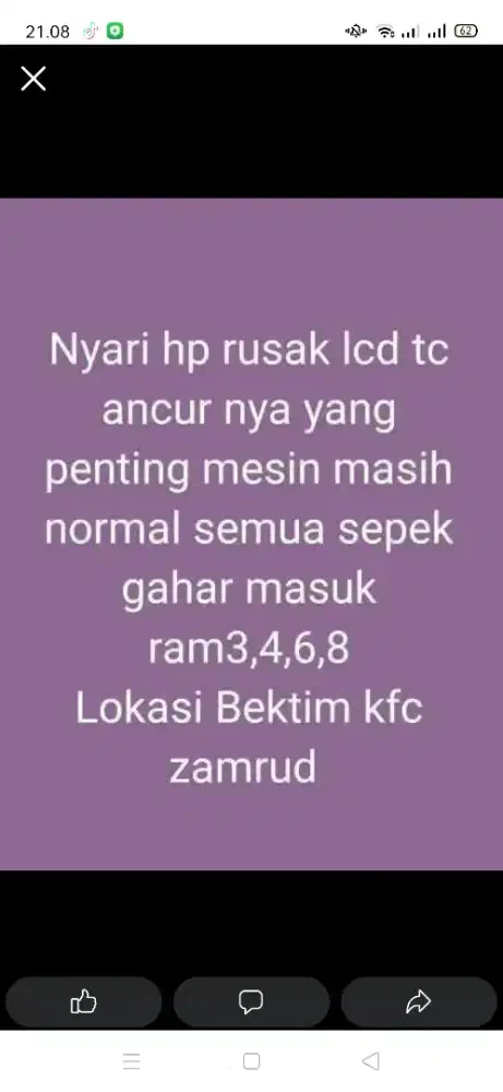 Nyari hp rusak lcd tc nya