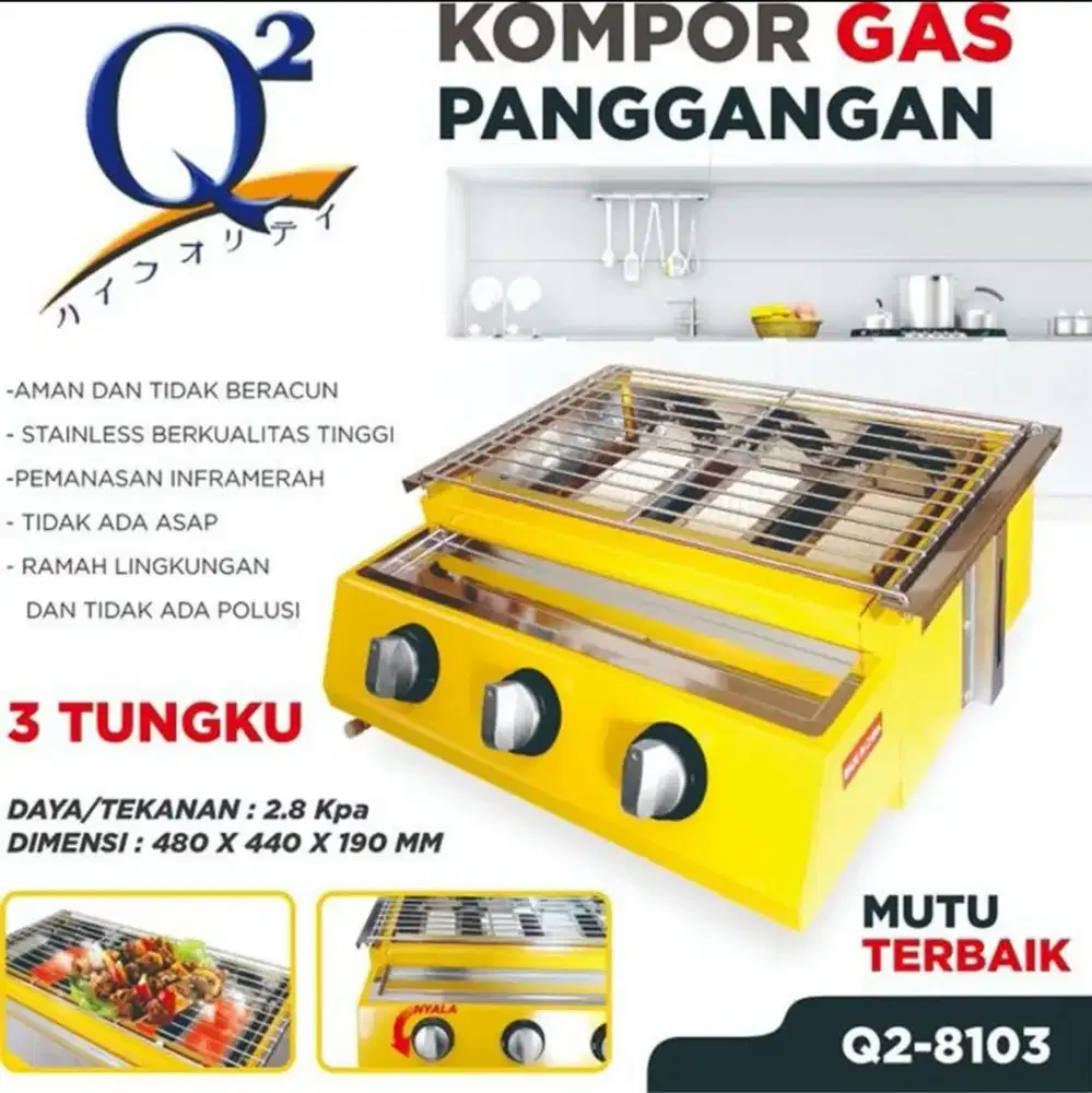 Kompor gas panggangan sosis 3 tungku Q2 8103