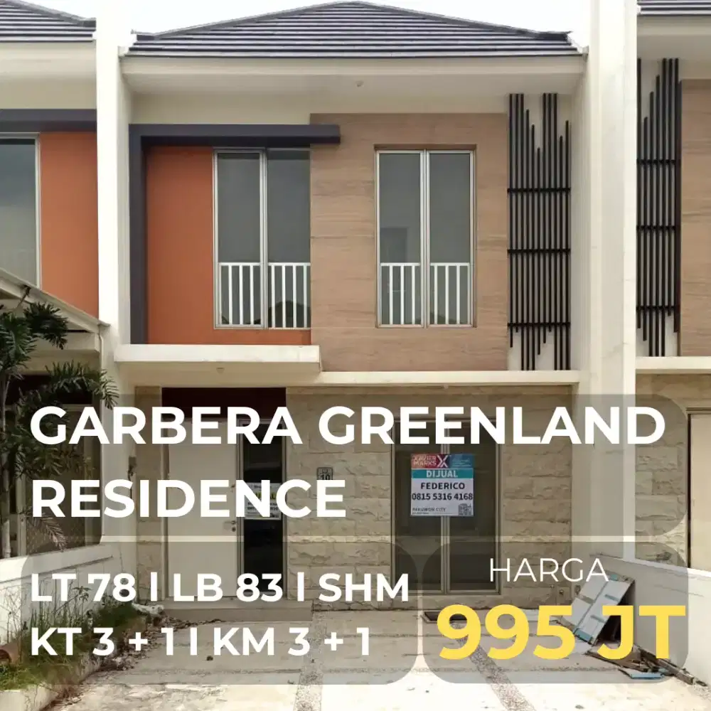 DIJUAL RUMAH GREENLAND RESIDENCE CLUSTER GARBERA GRESIK SHM