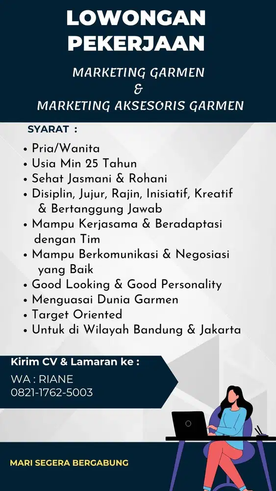 LOKER MARKETING GARMEN & MARKETING AKSESORIS GARMEN