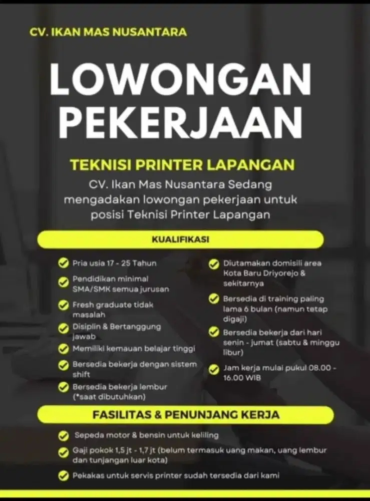 Lowongan teknisi lapangan