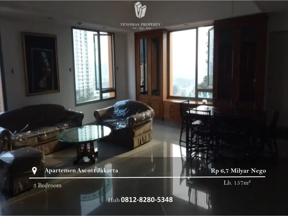 Dijual Ascott Jakarta Apartement 3BR Full Furnished Lantai Rendah