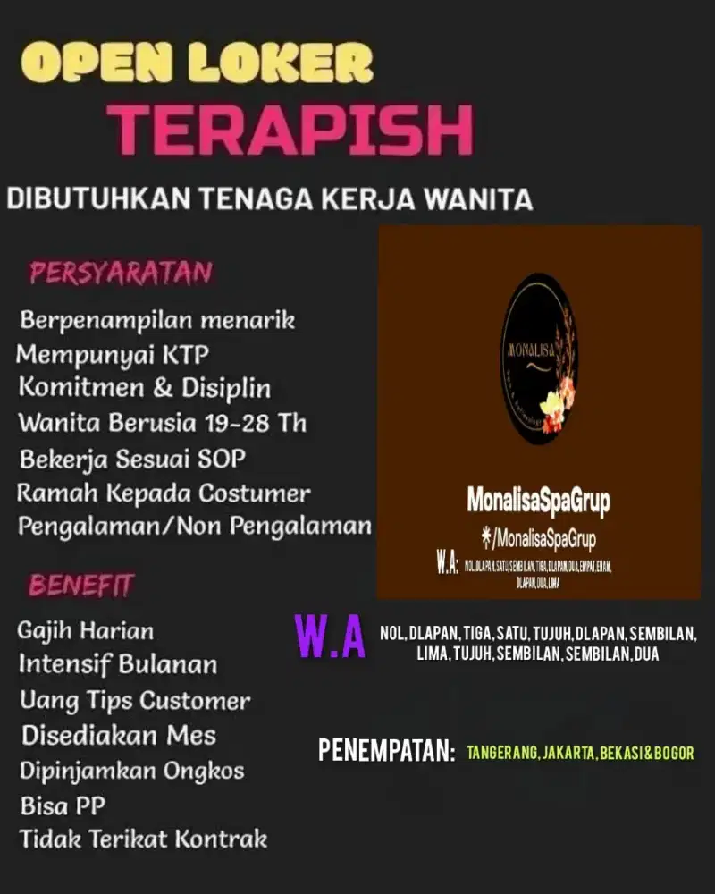 Lowongan Therapist Wanita Monalisa Group