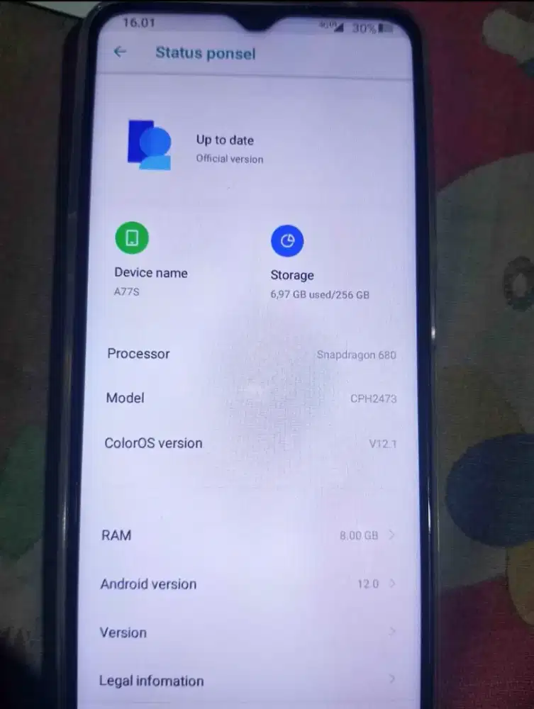 Oppo A77s Ram 8+4/128gb