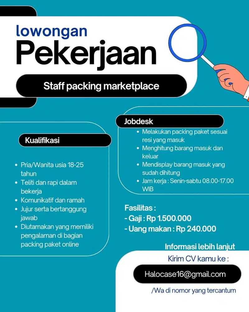Lowongan pekerjaan staff packing marketplace