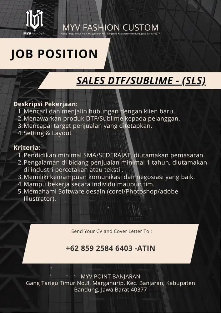 LOKER SALES/MARKETING DTF & SUBLIME