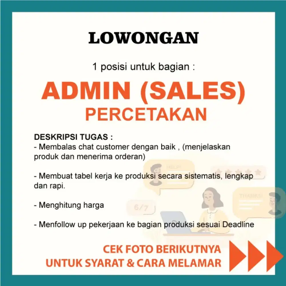 Admin Sales Percetakan Jembatan Besi