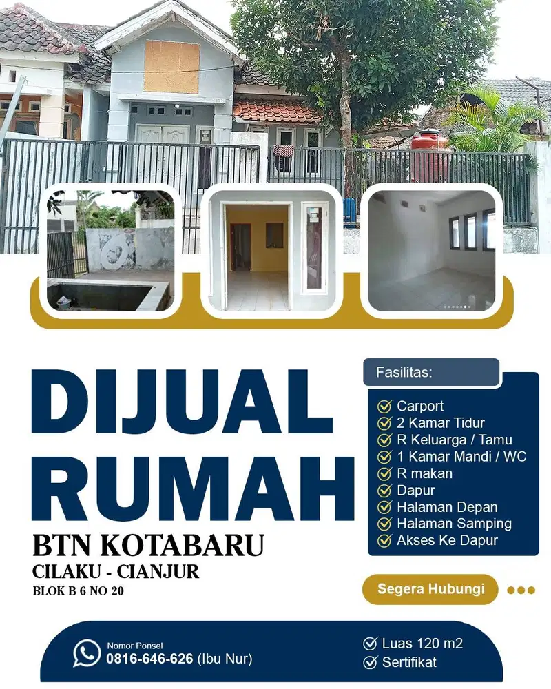 DIJUAL RUMAH TINGGAL 1 LANTAI BTN KOTA BARU CIANJUR