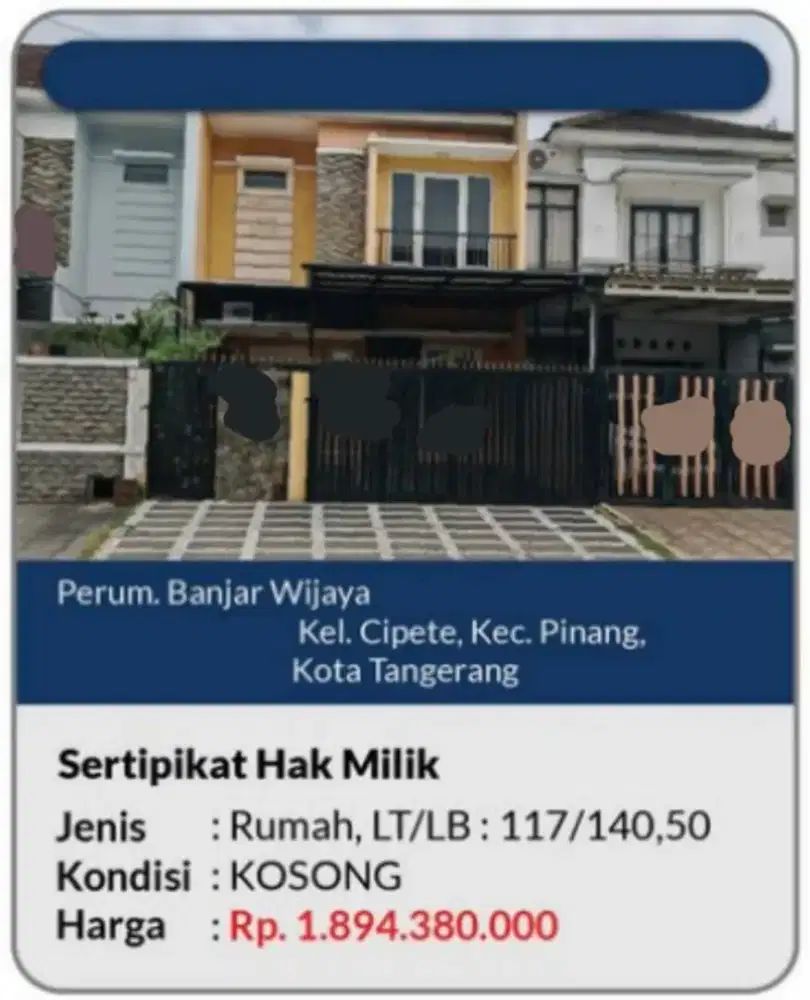Dijual Rumah Perum Banjar Wijaya Cipete