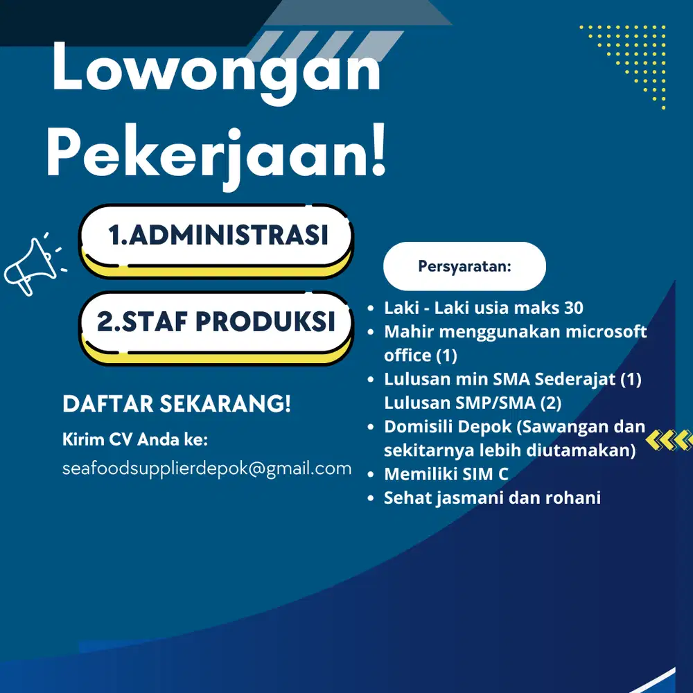 Dibutuhkan untuk bagian Administrasi dan produksi