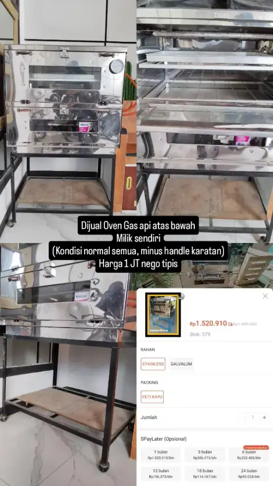 OVEN GAS API ATAS BAWAH STAINSLESS STEEL + RAK BERODA