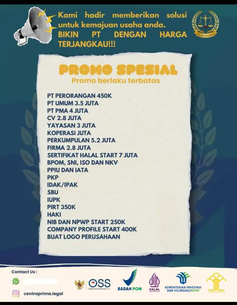 PROMO BESAR! Bikin PT Mulai 450 Ribu Aja!