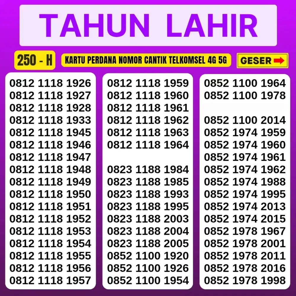Nomor Cantik Simpati Kartu Perdana Telkomsel simpati tahun lahir super