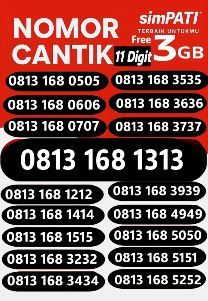 NOMOR CANTIK TELKOMSEL 11 DIGIT KARTU PERDANA CANTIK 168 ABAB
